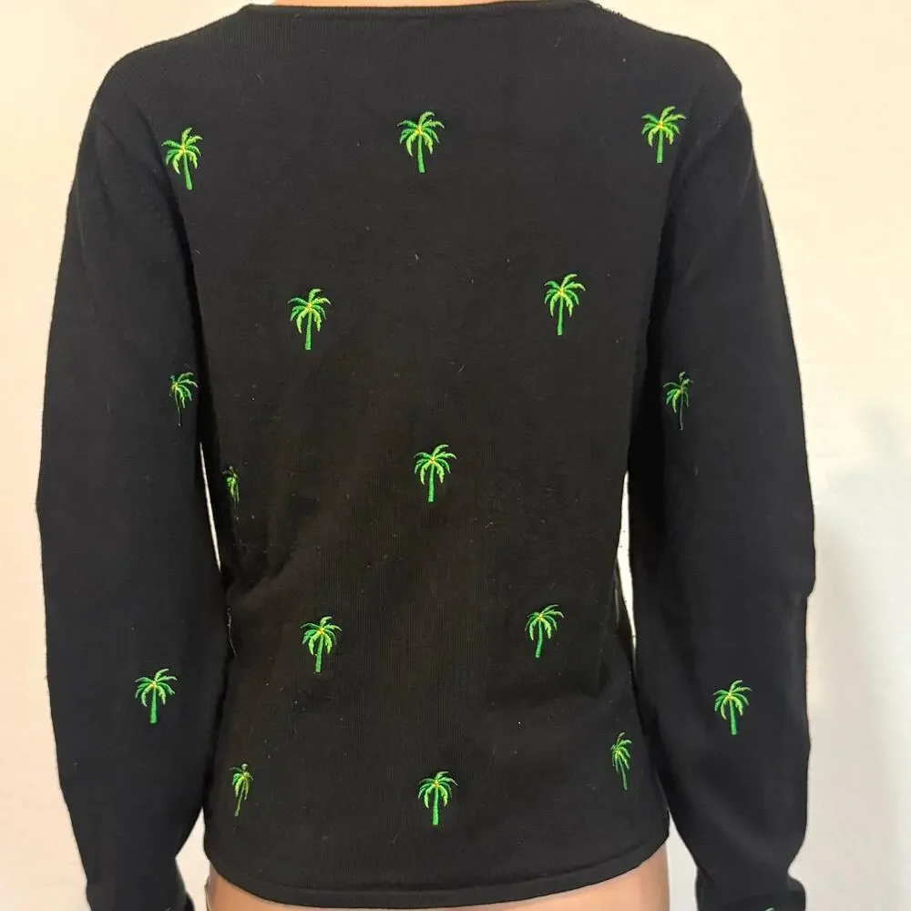 Etoile large embroidered palm tree cardigan sweater top SP 2758